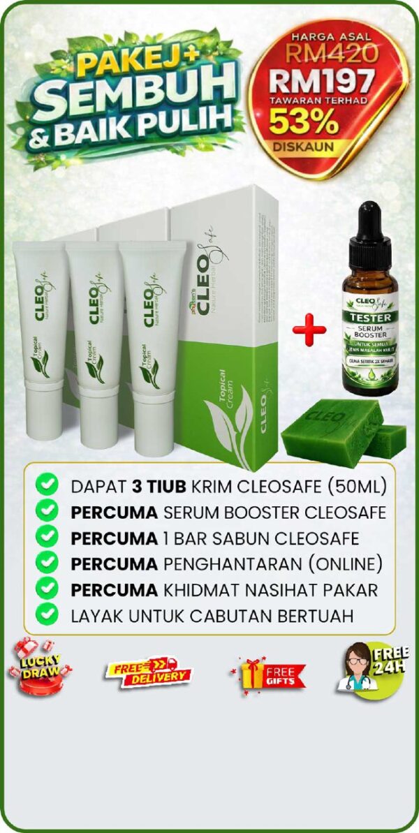 CleoSafe — 3 Tiub + Serum & Sabun