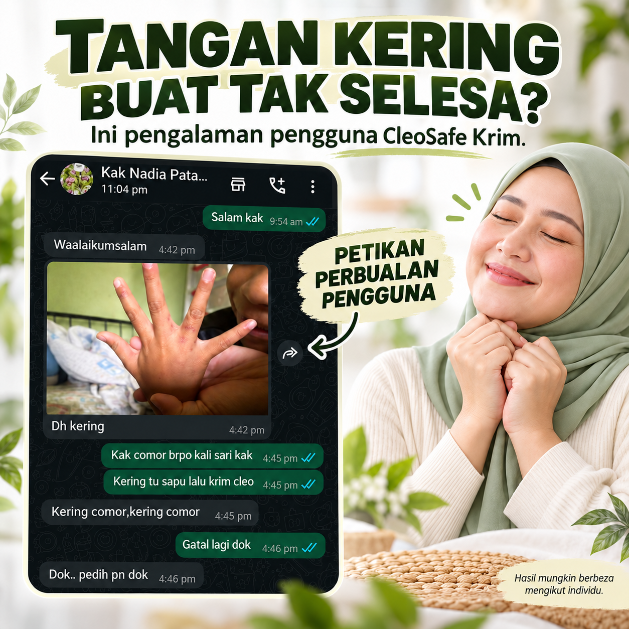 Poster perbualan pengguna mengenai kulit tangan